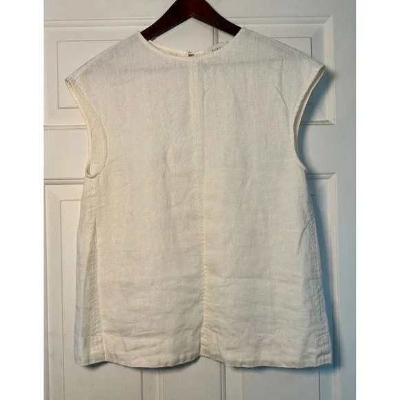 DISSH Women Cream 100% Linen Sleeveless Round Neck Blouse Top US 4 Natural Boho - Picture 1 of 4